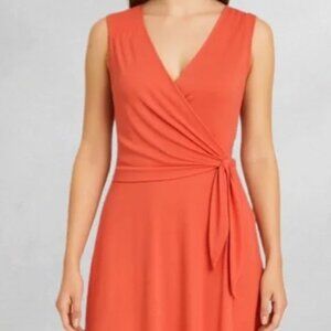 Ann Taylor Coral Faux Wrap Side Tie Dress V Neck